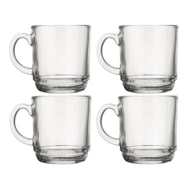 Imagem de Jogo 4 Canecas Transparente Vidro 250ML Café Chá Cappuccino