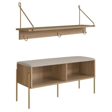 Imagem de Conjunto Sapateira Banco E Prateleira 28979 Hanover Dourado Artesano