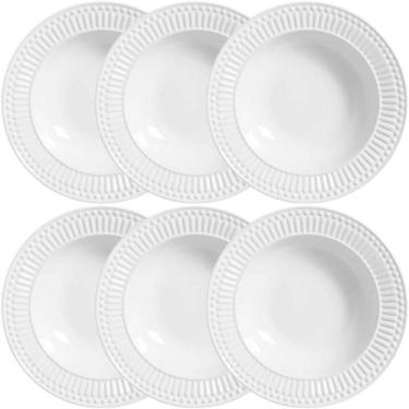 Imagem de KIT C/6 Pratos Fundo de Cerâmica Roma 22cm Branco - Porto Brasil
