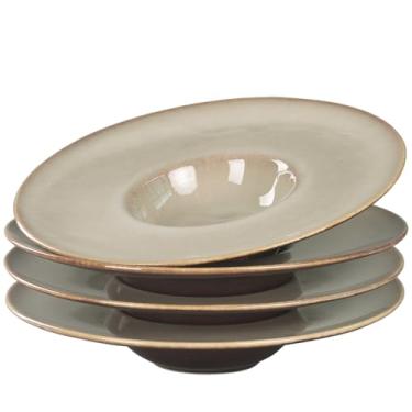 Imagem de jinsongdafa Tigelas de sopa de cerâmica com borda de 142 g, pratos de sopa, conjunto de 4 tigelas de massa, pratos rasos com borda larga, melhor escolha para restaurantes e gourmets de alta qualidade