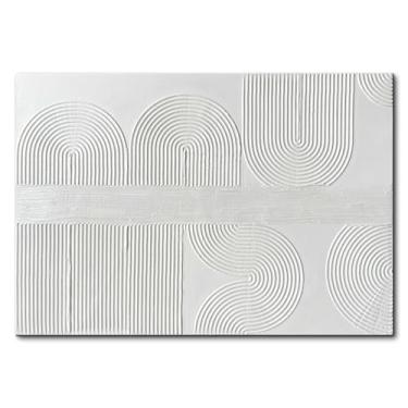 Imagem de Creespi Arte de parede texturizada branca - Pintura a óleo abstrata pintada à mão sobre tela 71 x 101 cm, grande pintura de arte moderna minimalista 3D para decoração de parede