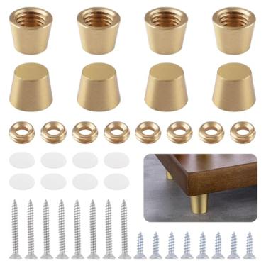 Imagem de UFURMATE 8 peças de pés de tábua de corte de latão com almofada de borracha e parafusos de 1 cm antiderrapante para cozinha, móveis, eletrônicos (ouro)