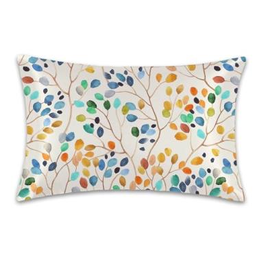 Imagem de Fronha de cetim 1 pacote - Capa de almofada de seda aquarela de folhas coloridas para cabelo e pele, Queen Size 50,8 x 76,2 cm, macia, refrescante, estampada, com zíper oculto, presentes para mulheres