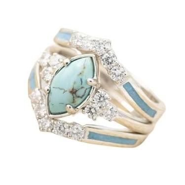 Imagem de Conjunto de 3 peças de anéis de articulação empilháveis turquesa boêmio para mulheres brincos boêmios vintage de cristal cintilante, Cobre, Sem pedra preciosa