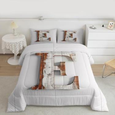 Imagem de Feelyou Conjunto de cama com letra E, macio, personalizado, inicial E, para mulheres, adolescentes, edredom rústico, decoração de quarto de fazenda, arte moderna, 2 peças com 1 fronha, macio e leve