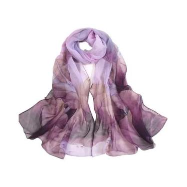 Imagem de Lenço De Seda Com Estampa Floral Para Mulheres, Xale Longo, Protetor S
