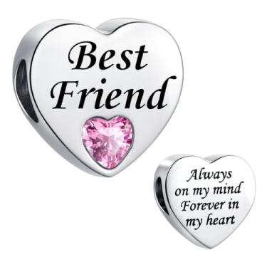 Imagem de MiiFort BestFriend - Pingente de coração rosa com pingente Pandora para mulheres Always on My Mind Forever In My Heart Aço inoxidável