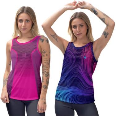 Imagem de Kit 2 Camiseta Feminina Regata Cavada Moda Fitness Slim Corrida Academ