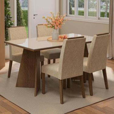 Imagem de Conjunto Sala De Jantar Tampo De Vidro 4 Cadeiras Rustic/crema/imperia