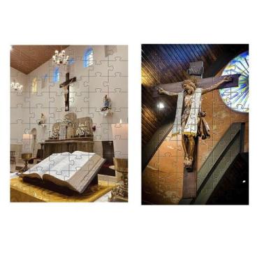 Imagem de Kit 2 Quebra-Cabeça Cognitivo Arte Sacra Religiosa 60 Peças - Coleção 