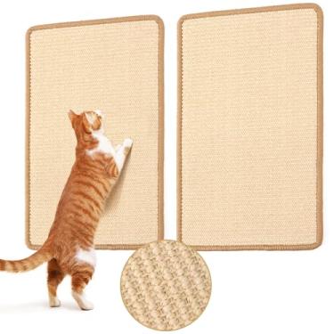Imagem de FUKUMARU Pacote com 2 tapetes para arranhar gatos, 40 x 29 cm de sisal natural para gatos em ambientes internos, tapete horizontal para gatos, arranhador de parede com fita adesiva, protetor de móveis
