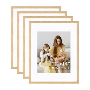 Imagem de Conjunto de 4 molduras de 28 x 35 cm, telas 20 x 25 com tapete ou 28 x 35 sem tapete, molduras para pendurar na parede ou mesa, inclui acrílico HD, grão de madeira clara