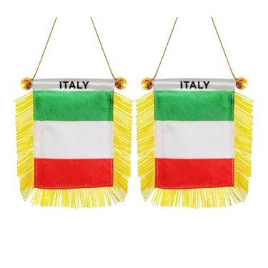 Imagem de Bandeira italiana pendurada bandeira italiana pequena mini janela bandeiras espelho retrovisor decoração com ventosa dourada (pacote com 2)