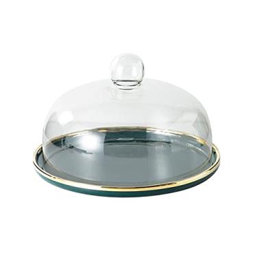 Imagem de Suporte de bolo verde com tampa de vidro Phnom Penh mesa de sobremesa de cerâmica multiuso bandeja de bolo suporte de confeitaria para festa de chá, casamento e aniversário, sobremesa, P