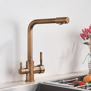 Imagem de RAUGAJ Torneiras, filtro de água torneira de cozinha preta torneira de água potável característica de purificação de água torneiras para guindastes misturadores de pia de cozinha/latão antigo
