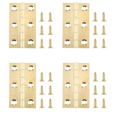 Imagem de PIYANYO Dobradiça em forma de H de latão sólido de 5 cm compatível com acessórios de ferragens de porta de armário, adequada para caixas de joias de madeira, pequenas caixas de madeira e malas com