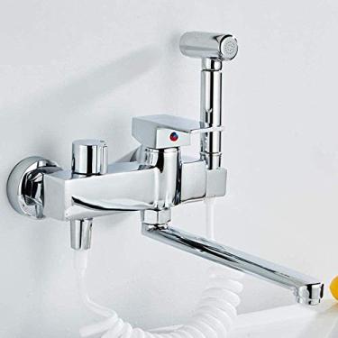 Imagem de RAUGAJ Torneiras, pistolas de cobre para cozinha, torneira de água fria e montagem a quente, cromada, furos duplos, torneiras de lavanderia de cozinha para pia, válvula de mistura/1