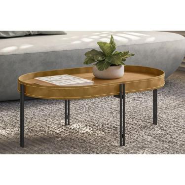Imagem de Mesa Lateral p/ Sala Monaco Organico Pés Metalico 93x57cm Nature/Tauari Fosco - Linea Brasil