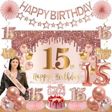 Imagem de Decorações de aniversário Turypaty 15º aniversário para meninas rosa