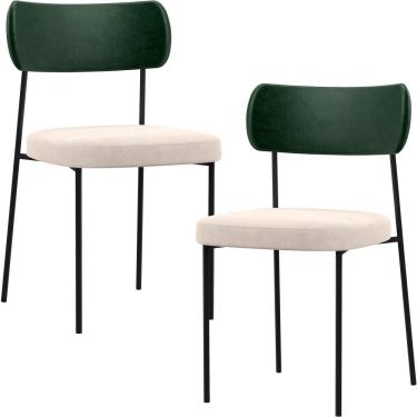 Imagem de Kit 02 Cadeiras Estofadas Para Sala De Jantar Melina L02 Facto Verde Musgo Suede Bege - Lyam Decor