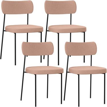 Imagem de Kit 04 Cadeiras Estofadas Para Sala De Jantar Melina L02 Linho Rosê - Lyam Decor