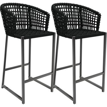 Imagem de Kit 02 Banqueta Para Área Gourmet Cozinha Varanda Corda Náutica Porto D04 Preto - Lyam Decor