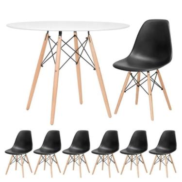 Imagem de Conjunto de Mesa Redonda Eames 100cm Branco + 6 Cadeiras Eiffel Dsw Preto