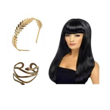 Imagem de Fantasia Grega Romana Egípcia C/ Tiara Peruca E Bracelete