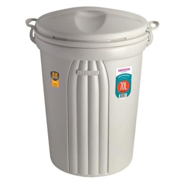 Imagem de Lixeira 70 Litros Plástica Grande Com Alças Cesto De Lixo Áreas Externas Internas Bege - 290 Sanremo
