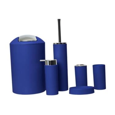 Imagem de Bothyi Conjunto de 6 acessórios para banheiro, dispensador de sabão, escova de vaso sanitário, uso doméstico, lata de lixo, presentes, saboneteira moderna e, Azul Escuro