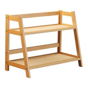 Imagem de predolo Prateleira de armazenamento de artigos diversos de camada dupla, decoração multifuncional para casa, suporte para canecas de café, balcão, mesa, sala, Bamboo Color L