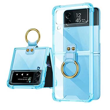 Imagem de Para Samsung Galaxy Z Flip 3 Case Suporte de Anel Para Samsung Z Flip 4 ZFlip3 5G Dobrável Capa Rígida Protetora Transparente, Azul, Para Samsung Z Flip 3