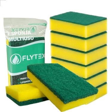 Imagem de 10 Esponja Multiuso Dupla Face Verde e Amarela Bucha Lavar Louça - Flytex