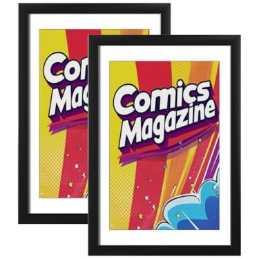 Imagem de eletecpro Moldura de quadrinhos, pacote com 2 molduras de revistas em quadrinhos de 20 x 30 cm com tapete de dupla face preto e branco, serve para quadrinhos individuais atuais de até 16 x 26 cm, tela