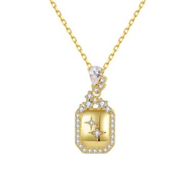 Imagem de EFASHION Colar feminino banhado a ouro 14K 925 prata esterlina requintado zircão micro-incrustado, Medium, Ouro, Zircônia cúbica