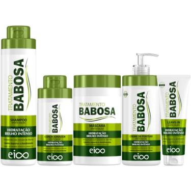 Imagem de Kit Babosa Shampoo 800ml Condicionador 450ml Máscara Hidratação 1Kg Creme de Pentear Desembaraçante 600ml Leave-In Protetor Térmico Anti Frizz 200ml