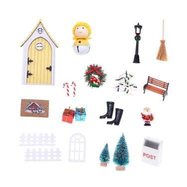 Imagem de EHJRE Kit de porta de fada em miniatura para Natal, acessórios para casa de bonecas 1: 12 Papai Noel, boneco de neve de fácil montagem, decoração para, Amarelo