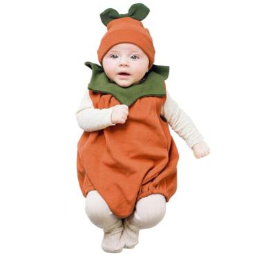 Imagem de AGQT Macacão infantil para bebês meninas e meninos Halloween abóbora roupa de inverno engraçado manga longa body com chapéu tamanho 6M-24M, 7019#laranja, 6-12M