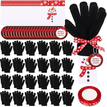 Imagem de Cuffbow 24 conjuntos de luvas de inverno envoltório de barra de chocolate etiquetas penduradas fita boneco de neve kit de embalagem de barra de doces presente de boneco de neve luvas quentes para