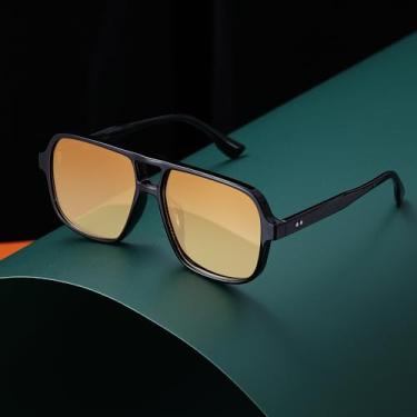 Imagem de Óculos de sol aviador grandes para mulheres e homens – Óculos de sol quadrados retrô anos 70, Preto/laranja gradiente, Large