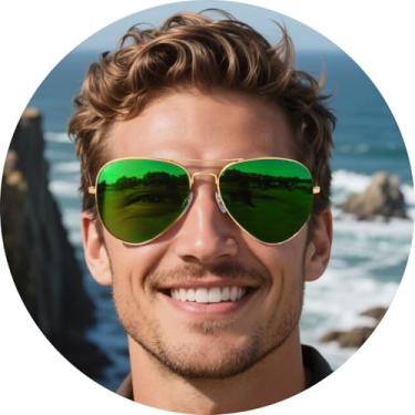 Imagem de Óculos de sol aviador polarizados, leves, com proteção UV400, armação metálica refletiva, óculos elegantes para dirigir, viajar ao ar livre, Verde, F