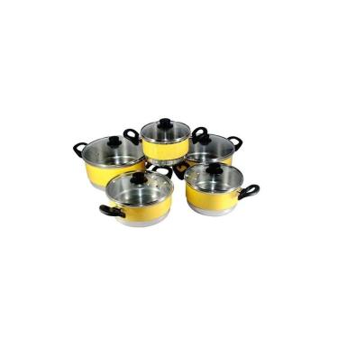 Imagem de Jogo Panelas Alumínio Tampa De Vidro 5 Peças Amarelo