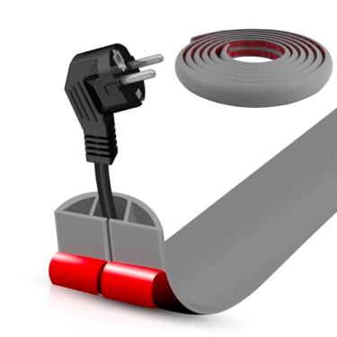 Imagem de Capa de cabo de piso autoadesiva, gerenciamento de cabos de 5 m, protetor de faixa de extensão para fios, evita viagens de cabos para escritórios, academias, exposições. Cavidade: 1 cm (L) x 0,7 cm (A