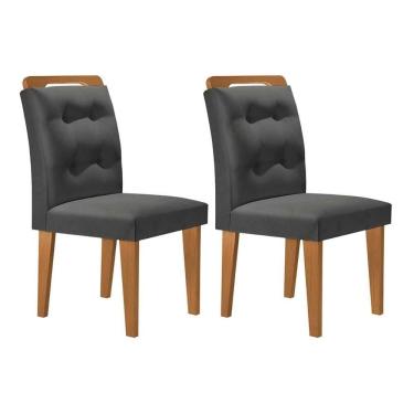 Imagem de Kit 2 Cadeiras De Cozinha Imperatriz Madeira Capuccino-suede Grafite - Rufato