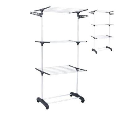 Imagem de Varal Chão Dobrável 3 Andares Grande Articulado Metal Preto160cm Inter