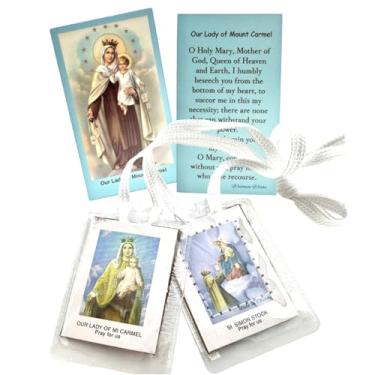 Imagem de Westmon Works Conjunto escapulário feminino Nossa Senhora do Monte Carmelo colar católico laminado com oração de cartão sagrado