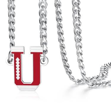 Imagem de NUKAYAI Colar de futebol masculino, pingente de letra A a Z, corrente de futebol de aço inoxidável, 50,8 cm, presentes personalizados para fãs de jogadores e amantes de times, 20", Aço inoxidável, Sem