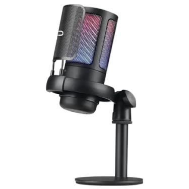 Imagem de Microfone RGB Condensador para Streaming e Podcast Conexão Type-C Plung and Play Profissional Controle de Luz Gamer Conector de Monitoramento de Fone de Ouvido Captação Clara Design Moderno (Preto)