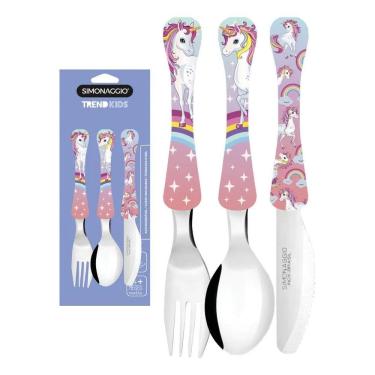Imagem de 2X Jogo 3 Talher Infantil Unicornio Fofinho Criança Menina I