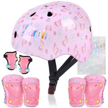 Imagem de Capacete infantil, capacete de bicicleta infantil com adesivos faça você mesmo, conjunto de joelheiras e cotoveleiras de unicórnio ajustável para meninas de 3 a 5 a 8 anos adequado para patins
